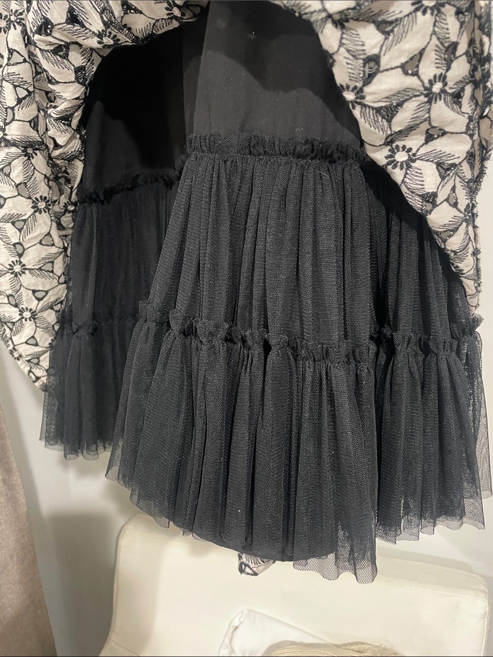 Anthropologie Moulinette Black & White Floral Strapless Midi Dress with Sash -2 - Picture 7 of 8